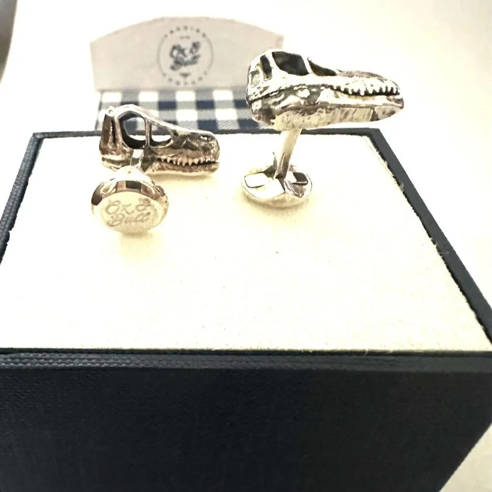 Velociraptor Dinosaur Skull Sterling Silver Cufflinks
